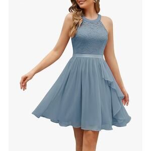 Wedtrend Bridesmaid Halter Cocktail Ruffle Short Formal Blue Dress Small NWT